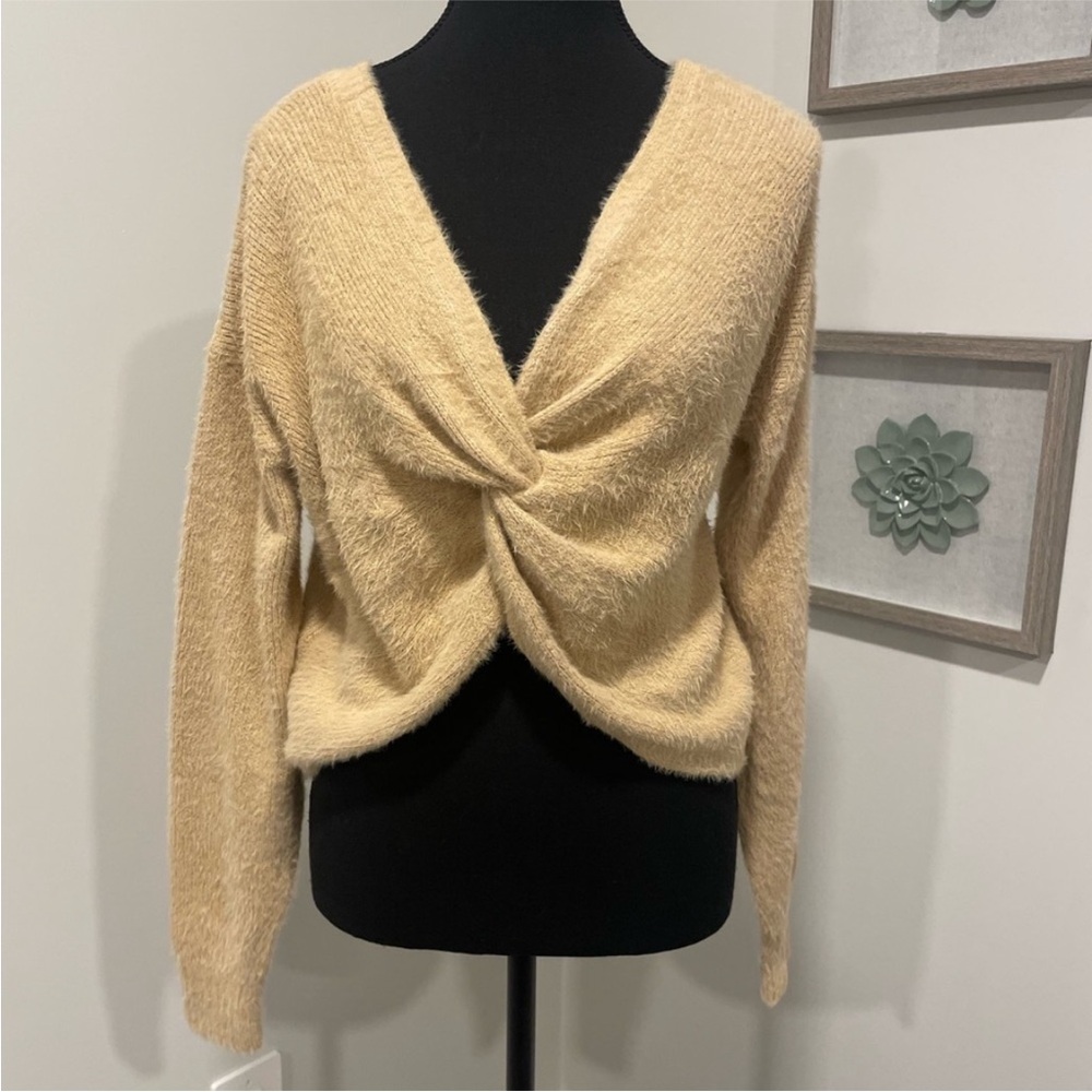 Aerie Tan Reversible Twist Kitten Sweater NWT!